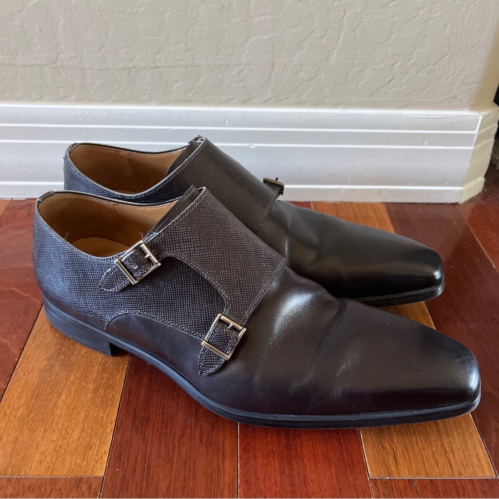 BARELY WORN MAGNANNI Double Monk Strap Men's shoes 9.5M Hand Made EUC Black.